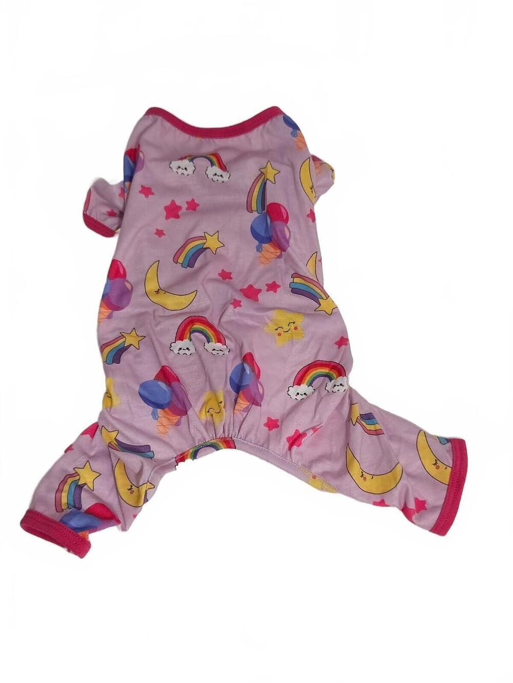 Yikeyo Medium Pink Dog Pajamas with Moon, Star, and Rainbow Print